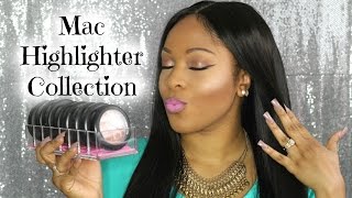 My Mac Highlighter Collection  Swatches  Medium Tan Dark Skin Tones [upl. by Hoj282]