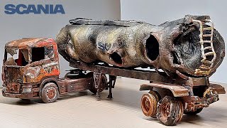 Destroyed SCANIA fuel truck  Restoration Abandoned semi trailer [upl. by Eenar]