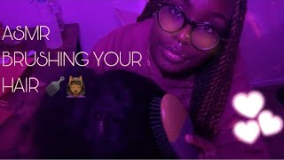 ASMR  Brushing your hair 🪮💆🏾‍♀️ whispering brush sounds gum chewing [upl. by Relyhs999]