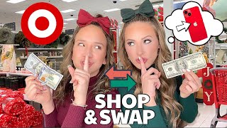 100 CHRISTMAS TARGET SHOP amp SWAP GIFT CHALLENGE KAYLA VS KALLI ❤️💚 [upl. by Ocinom]