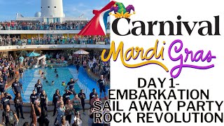 Carnival Mardi Gras Caribbean Vlog  Day 1 Embarkation Sail Away Party and Fahrenheit 555 [upl. by Ydnak]