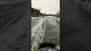 Snowmobile water crossing fail Down we go skidoo snowmobile [upl. by Aihtenak]