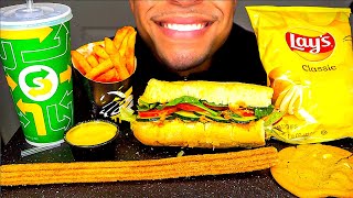 ASMR Eating Subway Mukbang Footlong Tuna Sandwich Churro Chips White Macadamia Nut Cookie Challenge [upl. by Torp]