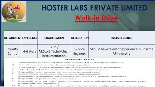 Urgent Walkin Drive At Hoster Labs Pvt Ltd  hosterlab pharmajobalert [upl. by Pearson]