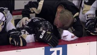 Steve MacIntyre bulldozes Kris Letang HD [upl. by Akienahs]