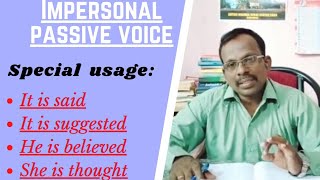 Impersonal Passive VoiceGrammar [upl. by Atinihs]