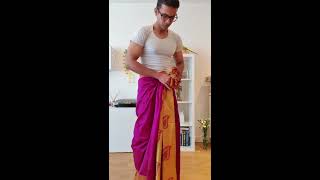 How to wear a Bengali style dhuti with a saree [upl. by Atteuqal436]