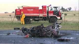 Fatal overtaking collision in Myola near Bendigo 140312 Warning Graphic images [upl. by Broeker135]