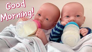 Newborn Twins Morning Routine  Realistic JC Toys Berenguer Reborn Baby Dolls [upl. by Tapes]