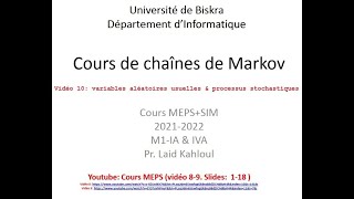 Cours chaîne de Markov Vidéo 10 02June2022 [upl. by Hock508]