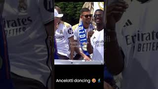 Carlo Ancelotti dancing bailando 🤣🕺halamadrid carlo ancelotti celebration camavinga realmadrid [upl. by Namolos]