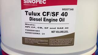 Sinopec Tulux CFSF 40 Diesel Oil  55 Gallon [upl. by Tito]