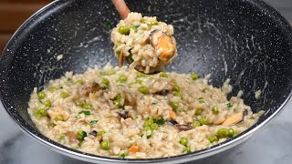 Risotto Mare e Monti Ricetta Veloce e Molto Gustosa  Rice Fish and Mushrooms Tasty Recipe [upl. by Ynatil]