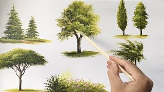 Painting Trees With A Fan Brush  Step By Step Acrylic Painting [upl. by Ynamad]