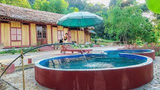 How To Make a Wooden Sun Lounger  Relax With Swimming Pool  BUILD BIGGEST LOG CABIN [upl. by Medorra]