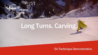 Ski Technique Demonstration  Long Turns Carving [upl. by Ahsercal]