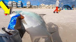 Pompano COULD NOT RESIST This Bait  Panama City Beach Surf Fishing [upl. by Zweig996]