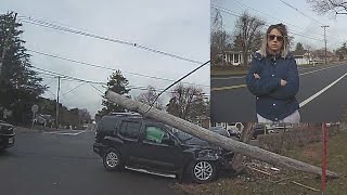 Woman with 2 Previous DWIs TOTALS Nissan after Blowing Through Stop Sign [upl. by Iridissa795]