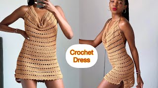 How To Crochet A Simple Cowl Neck Halter Dress [upl. by Derf968]