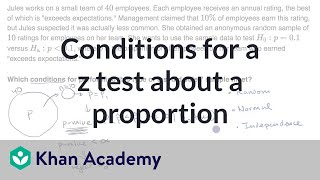 Conditions for a z test about a proportion  AP Statistics  Khan Academy [upl. by Adar]