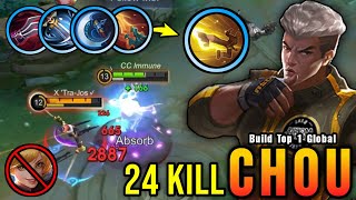 100 Unstoppable 24 Kills Chou Brutal Critical Damage  Build Top 1 Global Chou  MLBB [upl. by Yeniffit847]