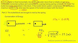 A 120g bullet is fired horizontally into a 100g wooden block that is initially at rest on a frict [upl. by Kreda137]