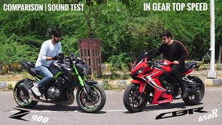 Honda CBR 650R VS Kawasaki Z900  Comparison  In Gear Top Speed [upl. by Adlay]