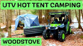 UTV Overland Winter Camping  With Our Wood Stove and Hot Tent [upl. by Esila]