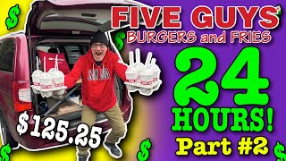 ❤️❤️ Eating at Five Guys Burger amp Fries 🍔 for 24 HOURS Stealth Camping 🍔 Part 2 [upl. by Necyrb]