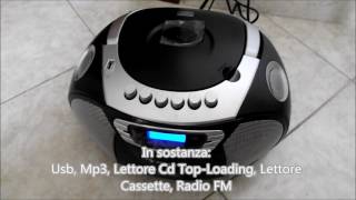 Stereo registratore radio portatile Usb Mp3 Lettore Cd Lettore Cassette Radio FM KrissKross Auna [upl. by Nodnarg]