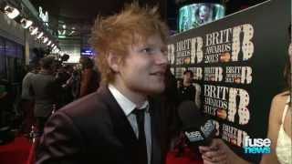 Ed Sheeran Praises Olly Murs Emeli Sande on Red Carpet  BRIT Awards 2013 [upl. by Marcellina]