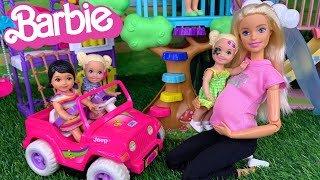 Barbie Doll Family Playground Playdate Routine [upl. by Lenwood]