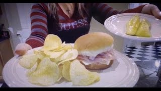 Eating A Ham And Cheese Sandwich Dill Pickles And Crab Potato Chips [upl. by Llenrag]