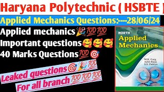 Hsbte Semester Exam Applied Mechanics Important questions Important questions [upl. by Leyes941]