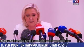 M Le Pen pour quotun rapprochement OtanRussiequot [upl. by Arahsat738]