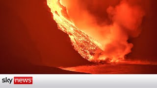 RAW VIDEO Lava from La Palma volcano enters Atlantic Ocean [upl. by Llennahc]