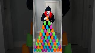 Clown builds giant cup tower 🤡 shorts [upl. by Tecla]