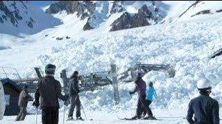 Giant avalanche takes out a chair lift in France [upl. by Aneleairam]