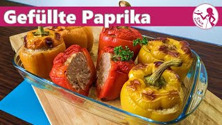 Gefüllte Paprika mit Hackfleisch und Reis im Ofen  Backofen Paprika einfaches Rezept [upl. by Sivrep]