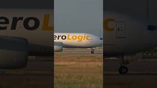 Aerologic Boeing 777 freighter takeoff Runway 26L LEJ Leipzig DAALA [upl. by Nabalas]