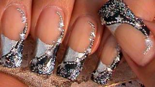 BLUE amp SILVER STARS NAIL ART DESIGN TUTORIAL [upl. by Yerffoj]