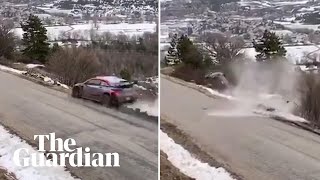 Ott Tanak walks away after dramatic crash in Monte Carlo Rally [upl. by Anissej425]