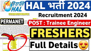 HAL Trainee Engineer Vacancy OUT 😍  Freshers  95000Month  HAL Job Vacancy 2024  Latest Jobs 🔥 [upl. by Ahsiuq153]