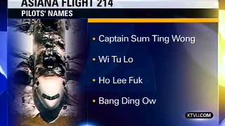 News Station Reports Asiana Flight 214 Pilots Names quotSum Ting Wongquot quotHo Lee Fukquot [upl. by Tewfik]