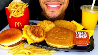 ASMR MCDONALDS CHEESEBURGER HOT CAKES BREAKFAST HASH BROWN FRIES EATING SOUNDS BIG BITES JERRY [upl. by Eberta]