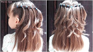 Peinado CASCADA CON LIGAS 🌈 peinados bonitos para el verano 😊 summer hairstyles 漂亮的髮型 [upl. by Danell489]