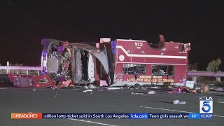 8 firefighters hospitalied in rollover crash on Irvine freeway [upl. by Berlinda909]