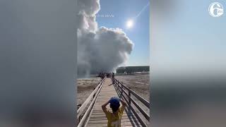 Tourists run for safety after surprise eruption in Yellowstone [upl. by Anidualc105]