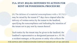 Florida Statute §8360  Defenses to Action for Rent or Possession Procedure [upl. by Paradies]