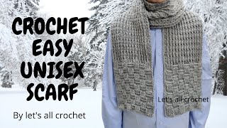 Crochet Easy Mens Scarf  Crochet unisex basketweave scarf or muffler  Beginner Friendly Tutorial [upl. by Eenyaj766]